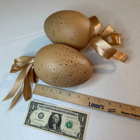 Speckled Easter Eggs Large Light Brown Easter Egg Decorations Qty 2 Springtime - Picture 3 of 7